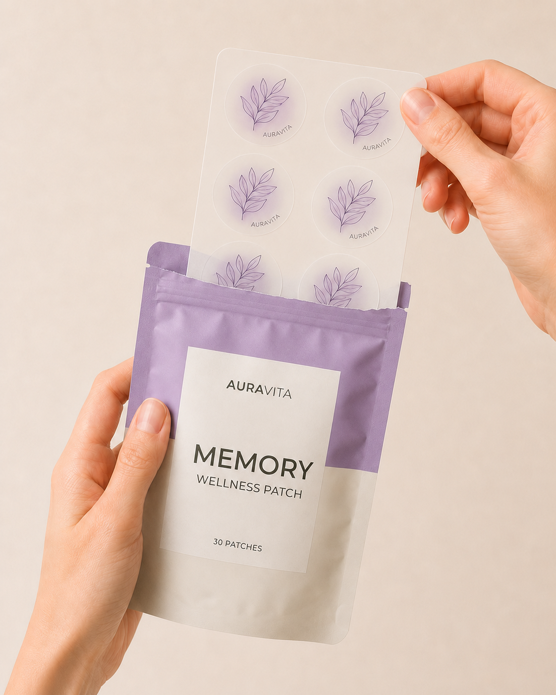 Memory patch sheet being removed from the pouch