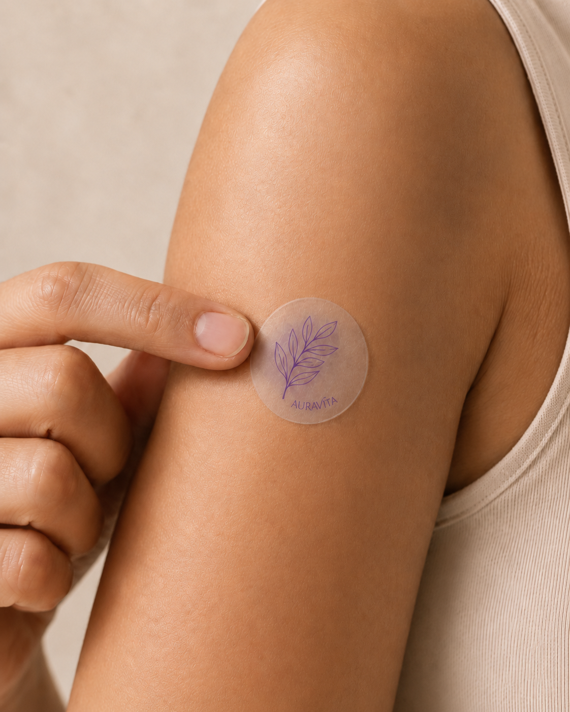 Close-up of Memory patch being applied to skin