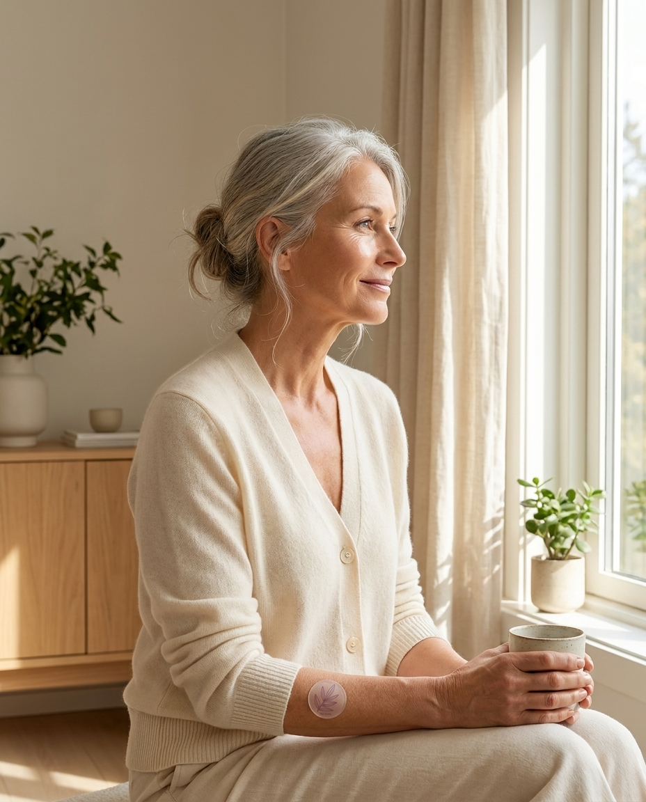 A mature woman wearing her AuraVita patch